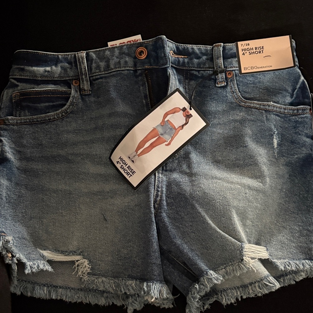 BCBG High Waist Denim Shorts - Blue #40